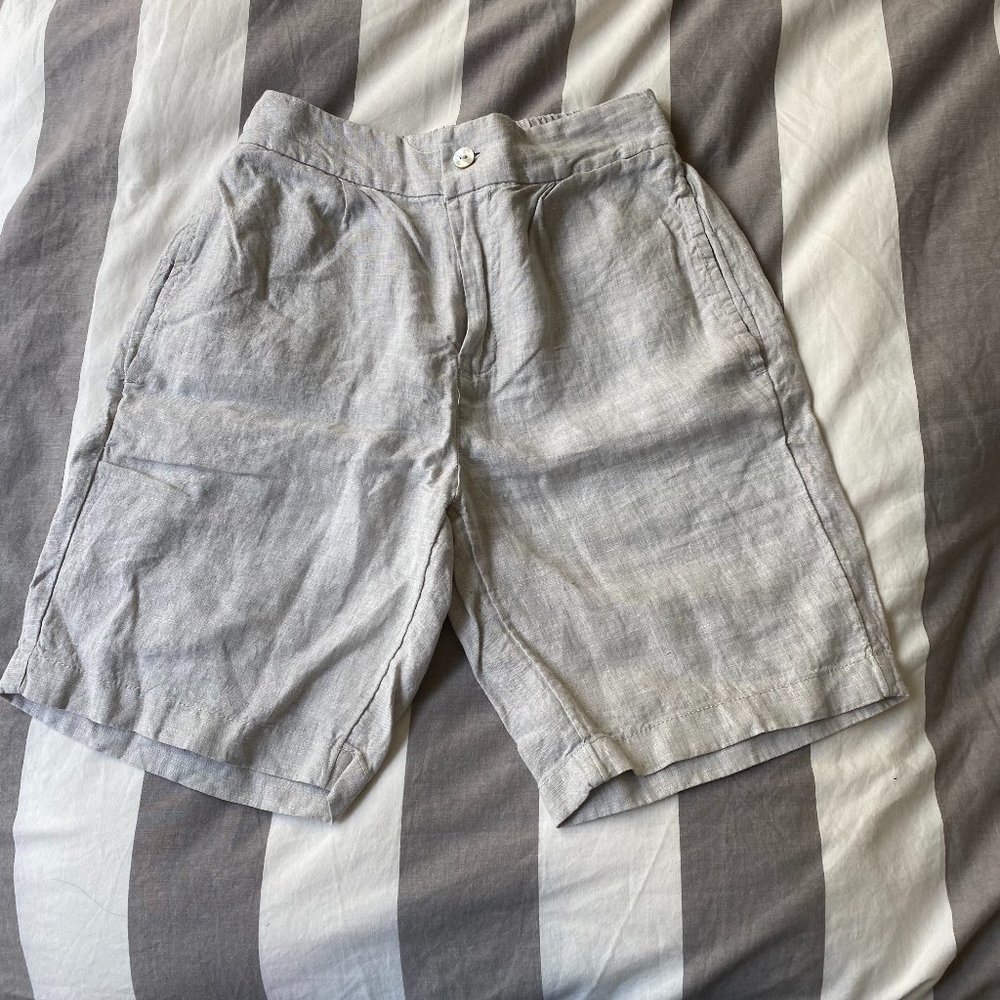 Tahari Gray High Waist Bermuda Linen Shorts